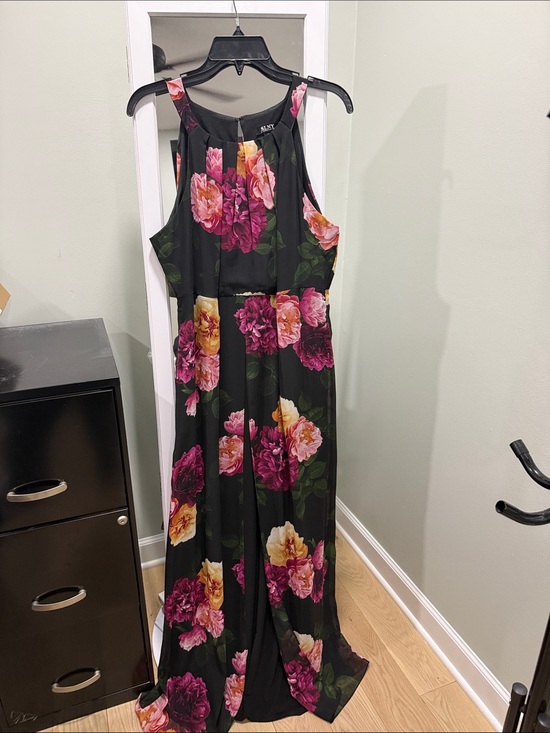 SLNY Dresses & Skirts - Floral Halter Maxi Dress- Black with Pink & Yellow Blooms